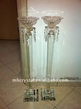 Tall Crystal Candle Holder With Hanging 