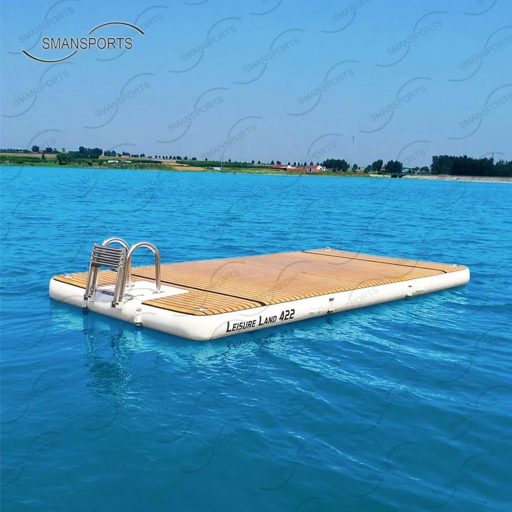 4m inflatable teak island platform boat floating air pontoon water mat jelly fishswim pool