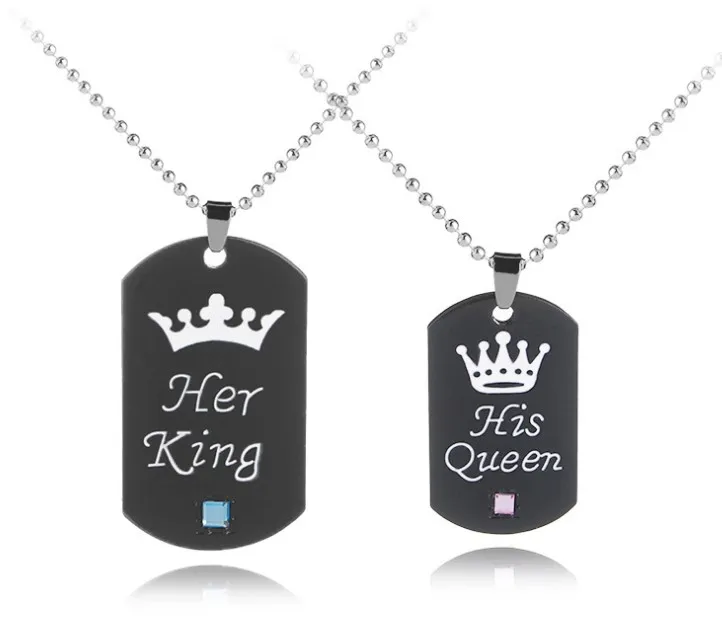 

Crown Couple Necklaces Her King and His Queen Stainless Steel and zinc alloy Pendant Necklace For Lovers Valentine's Day Gift, Black,silver,white