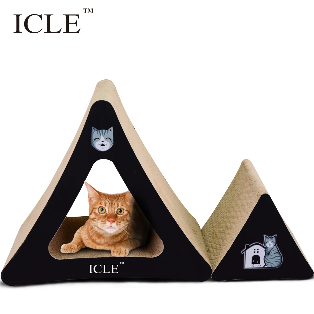 

icle-Eeo-friendly Cloud Chase 2 pcs Triangle Recycle Corrugated Paper Big Cardboard Craft Cat Scratcher Pads IC-0044 Black, Yellow