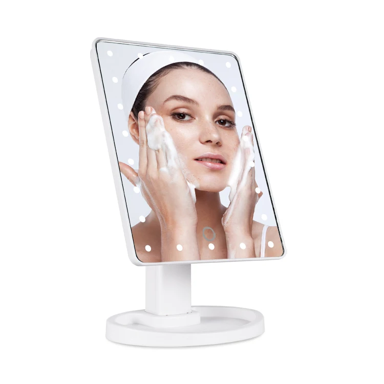 

led touch screen led light mirror for makeup mirror tabletop with lights and magnification, White