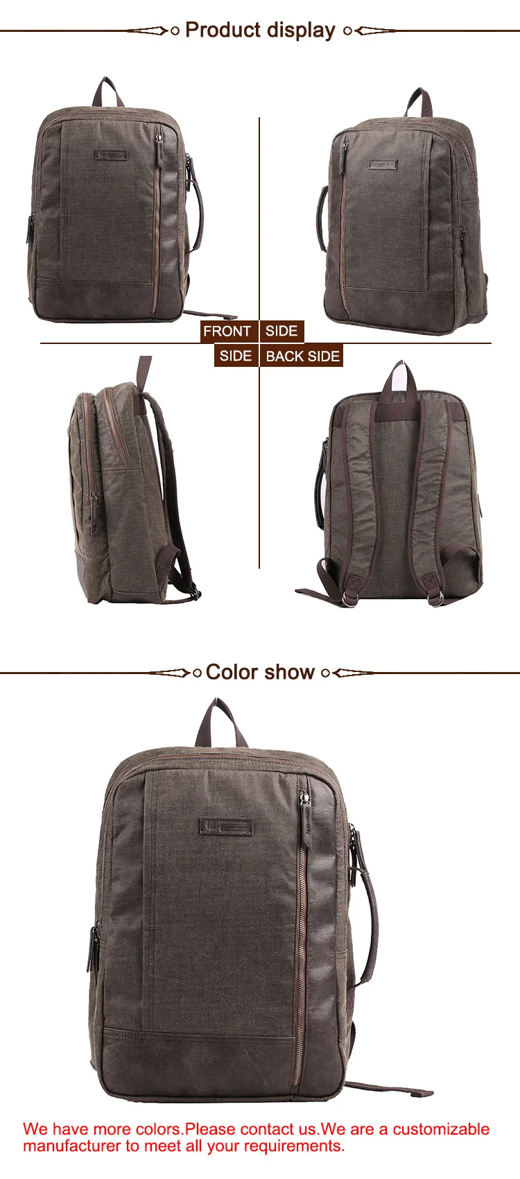 Hot Sale Professional Custom Design Fasion Computer Canvas Waterproof Laptop Backpack Bags