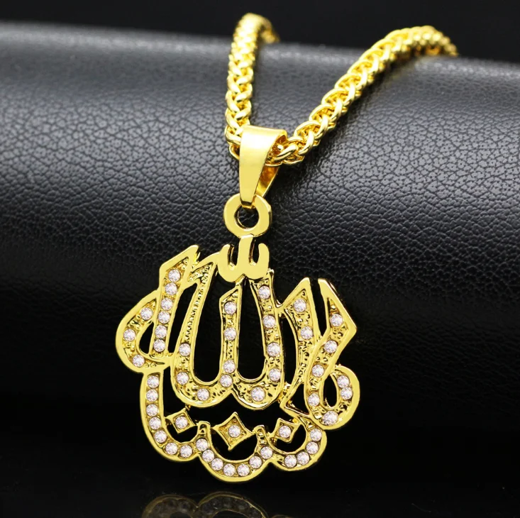 

Hot sale wholesale female classical muslim islamic religious turkey diamond gold chain totem pendant jewellery necklace
