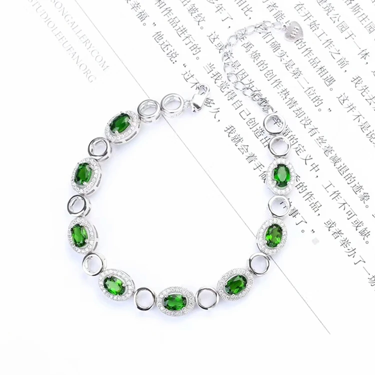 

gemstone jewellery manufacturer wholesale classic 925 sterling silver natural crystal diopside stone bracelet jewelry, Green