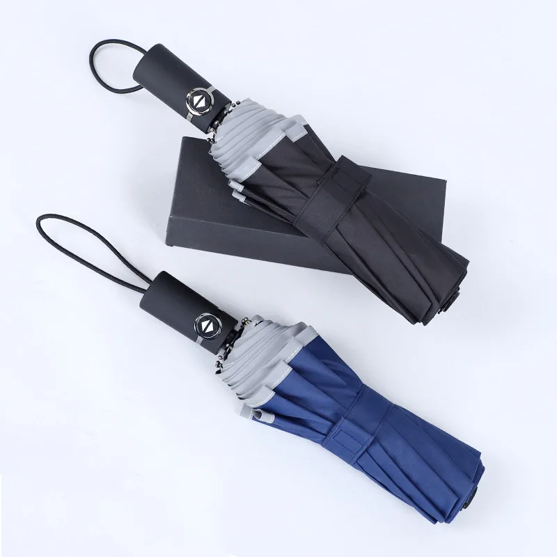 

Large three Folding Umbrella Rain woman Business Men Automatic Umbrellas Windproof Male Parasol Blue And Black color parasol