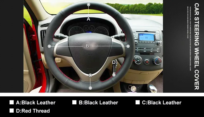 1 Diy Mewant Black Artificial Leather Car Steering Wheel Cover For Car0332 I30