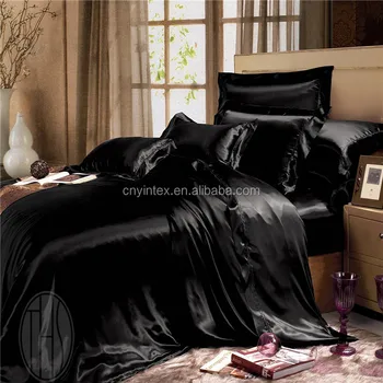 Black Satin Silk Duvet Cover Bedding Set Cushion Cover Pillow