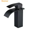 Beelee BL0517B Oil Rubbed Bronze Waterfall Basin Mixer Tap Single Handle Black Bathroom Faucet with Open Channel Spout