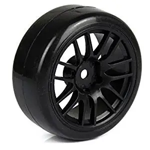 Generic 1:10 RC Drift Car 14 Spoke Plastic Wheel Rims and Rubber Tires Black Pack of 4, Model: , Toys & Play