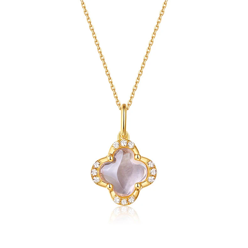 

Sterling silver rose quartz lucky gold four leaf clover charm pendant necklace for girls, Picture