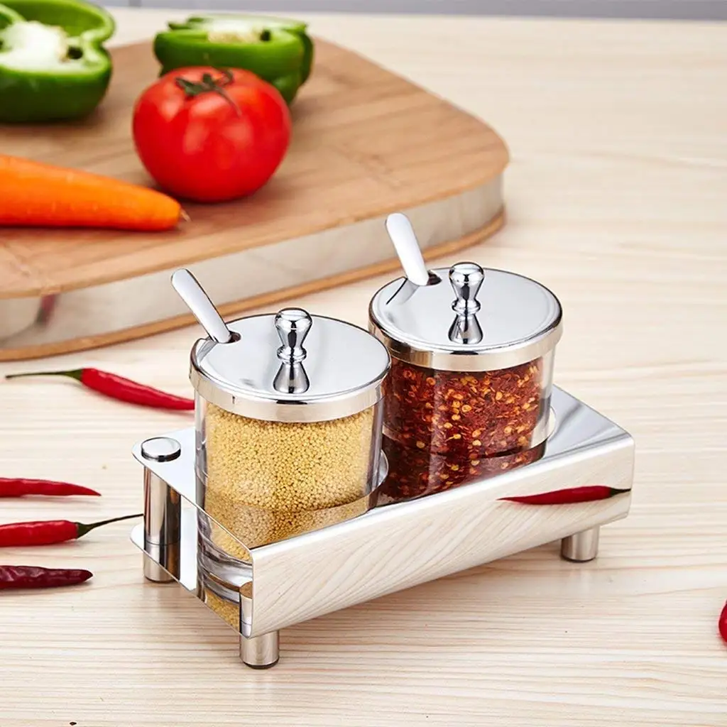 HLL Seasoning Bottle 304 Stainless Steel Seasoning Bottles, Glass Seasoning Boxes, Home Seasoning Bottle Sets, Three Sets of Kitchen Supplies