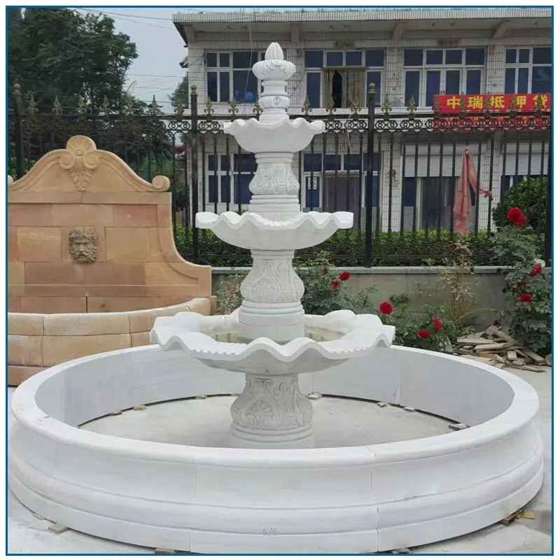 户外花园装饰大尺寸天然石白色大理石水di trevi喷泉