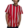Men's Round Collar Jersey Casual Tshirt with Red Vertical Stripes Pattern