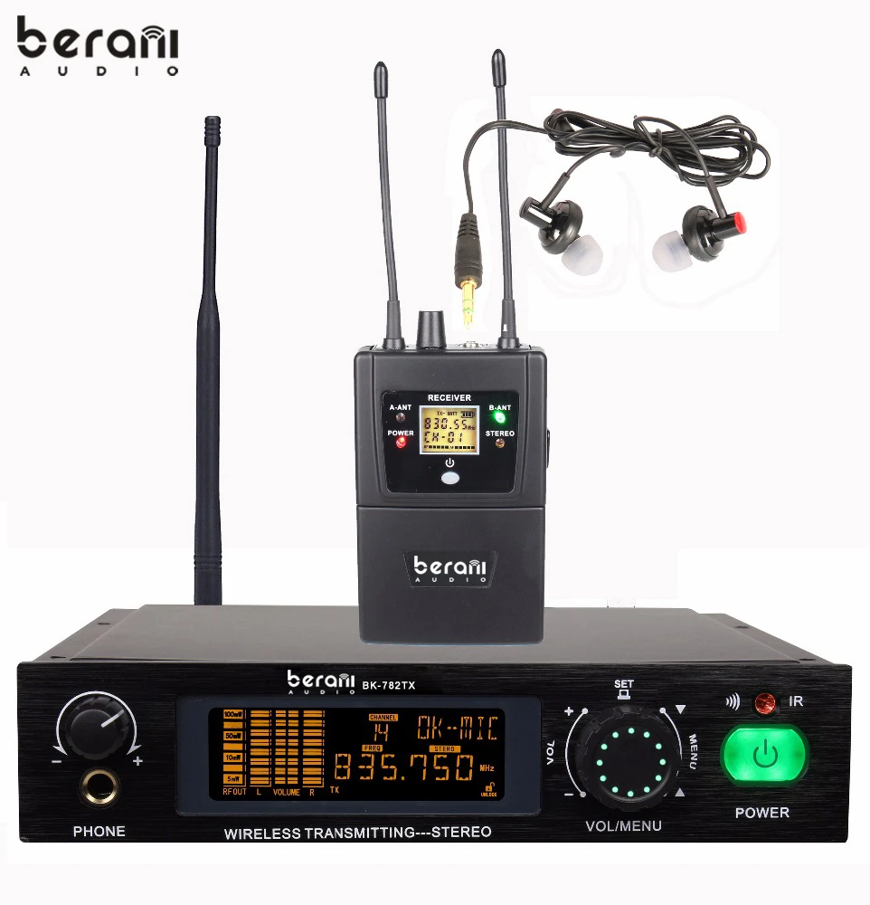 

Berani BK-782TX UHF Professional stereo wireless in ear monitor system, Black
