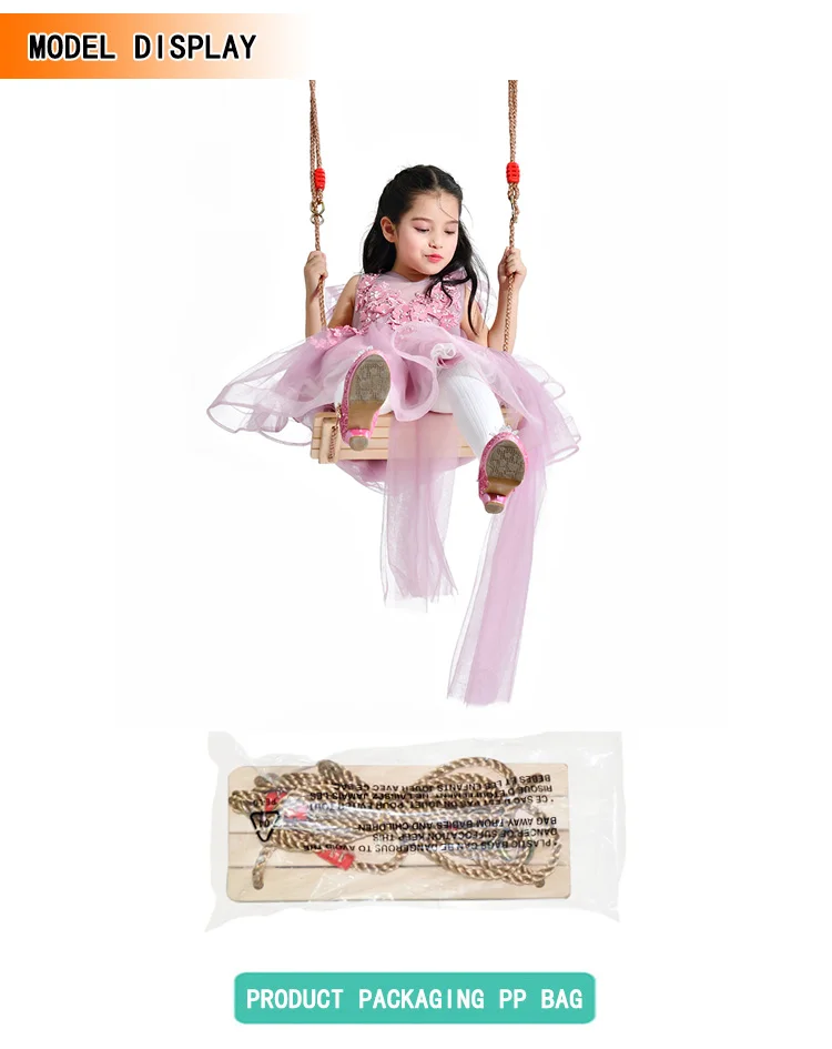 Brand Kids playing wooden baby swing seat outdoor wooden childs swing