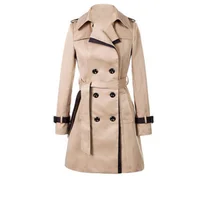 

2019 Autumn Women Double Breasted Long Trench Coat Khaki With Belt Classic Casual Office Lady Business Outwear Fall
