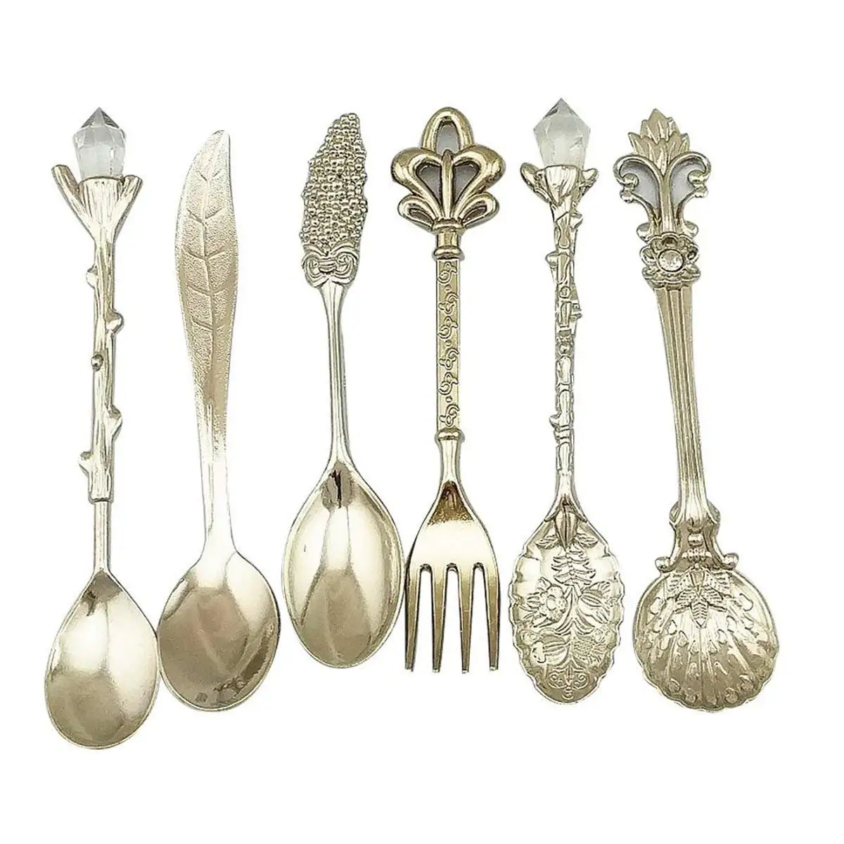 Yalulu 4 Pcs//Set Vintage Royal Style Crystal Head Design Small Coffee Tea Spoon Ice Cream Spoons Kitchen Dining Bar Tools