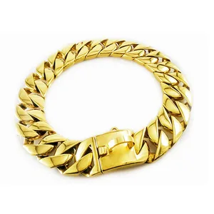 32mm Strong Gold Plated Stainless Steel Choker Dog Pet Chain  Collars Necklace with buckle