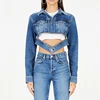 2018 trending products wholesale fashion Waistband zipper aplain distressed jeans denim women jackets Top