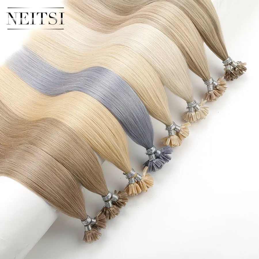 

Neitsi U Tip Hair Extensions Double Drawn Keratin Premium 100% Remy Human Hair Straight Nail Bond Capsule Tip Hair