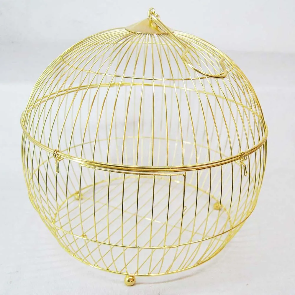 Set Of 4 Wholesale Handmade Metal Crafts Golden Round Bird Cages With Hanging Hook For Home Or