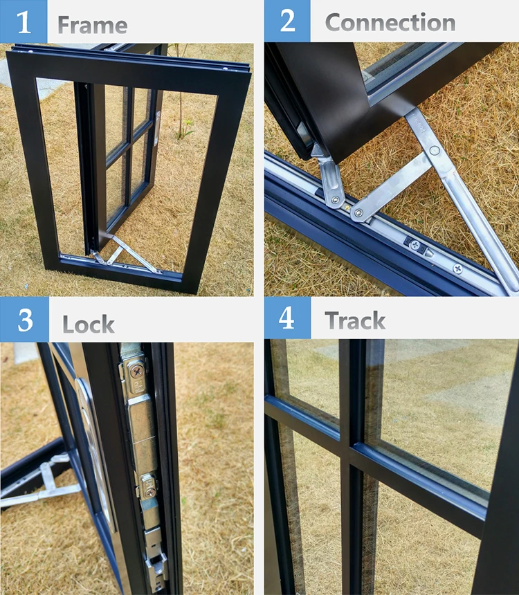 Customized security windows double tempered glass black swing opening aluminum window