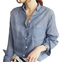 

Ladies Chemise Blusas Blouse Femininas Long Sleeve Shirt Tops Women's Clothing Linen Cotton Blouses