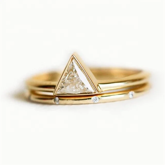 

Fashion Gold Color Simple Triangle Rings For Women High Quality CZ Wedding Ring Set Female Engagement Party Jewelry Bague