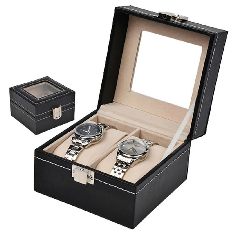 

New Luxury Leather 2 Grid Box Collecting Storage Display Couple Lovers Watch Case Organizer Watch Gift Packing Box Watch Case