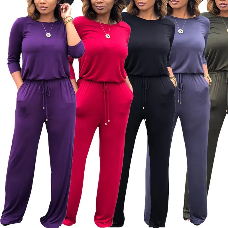 

81106-MX73 casual 5 solid colors one piece women plus size rompers