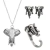 3D Animal Jewelry Sets Elephant Adjustable Rings For Women Vintage Pendant Necklace Elephants Earrings Cool Style