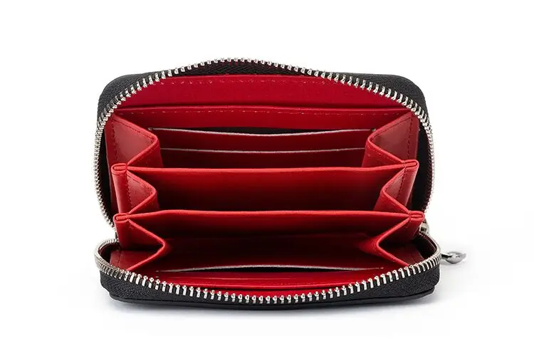 Customized men's zipper wallet real carbon fiber card holder leather short coin purse (5)