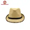 high quality leather ribbon with under fabric ladies fedora straw hat