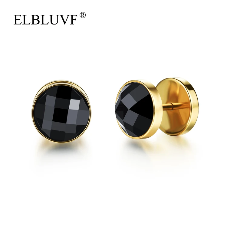 

ELBLUVF Stainless Steel Jewelry Black Drop Zircon Earrings Wholesale For Women, Gold , silver