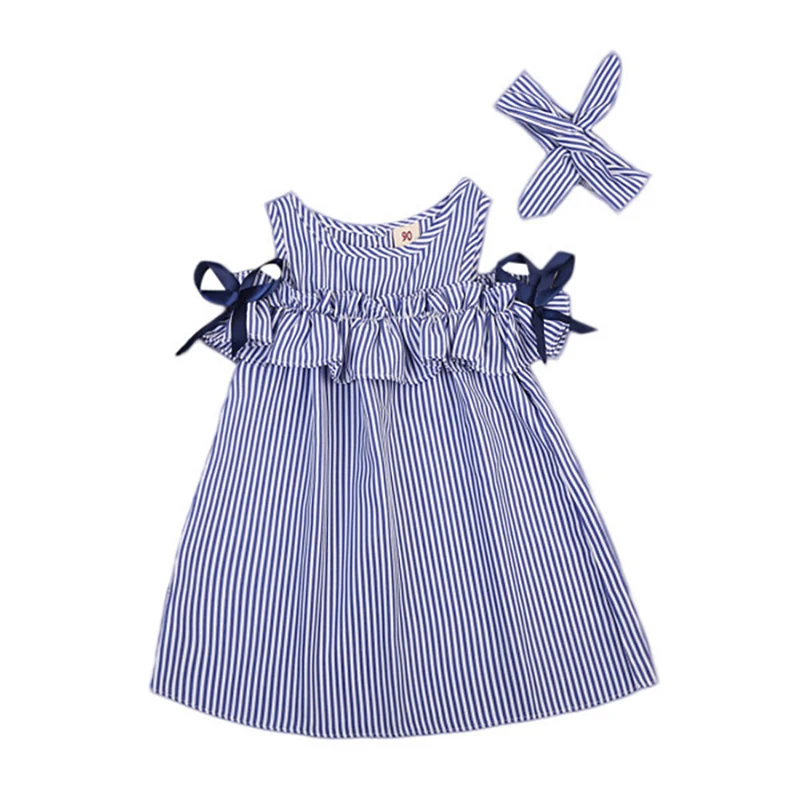 

Baby Girl Summer Dress with Plants Blue Striped and Striped Hairband Baby Girl Dress for Summer, Picture shows