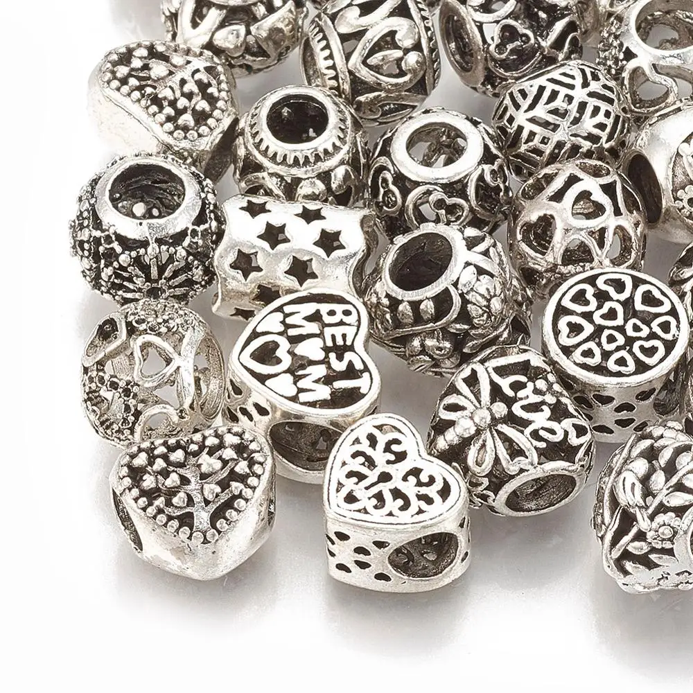 

PandaHall Mixed Shape Antique Silver Large Hole Alloy Metal Beads