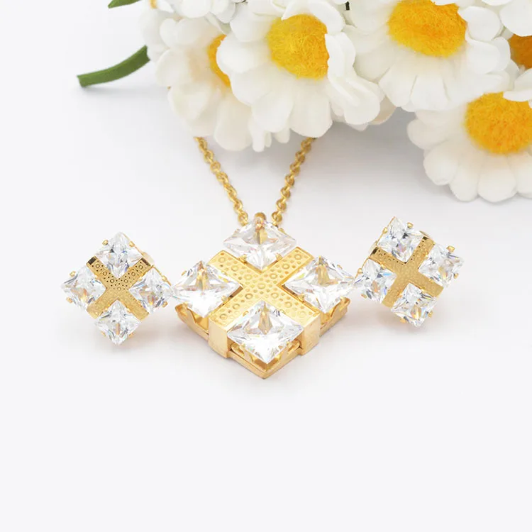 

dubai women zircon earring necklace jewelry set