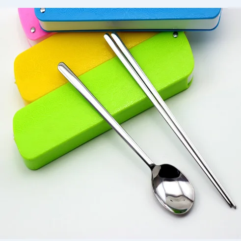 

Portable Plastic Lunch Box Spoon and Chopsticks Set, Silver