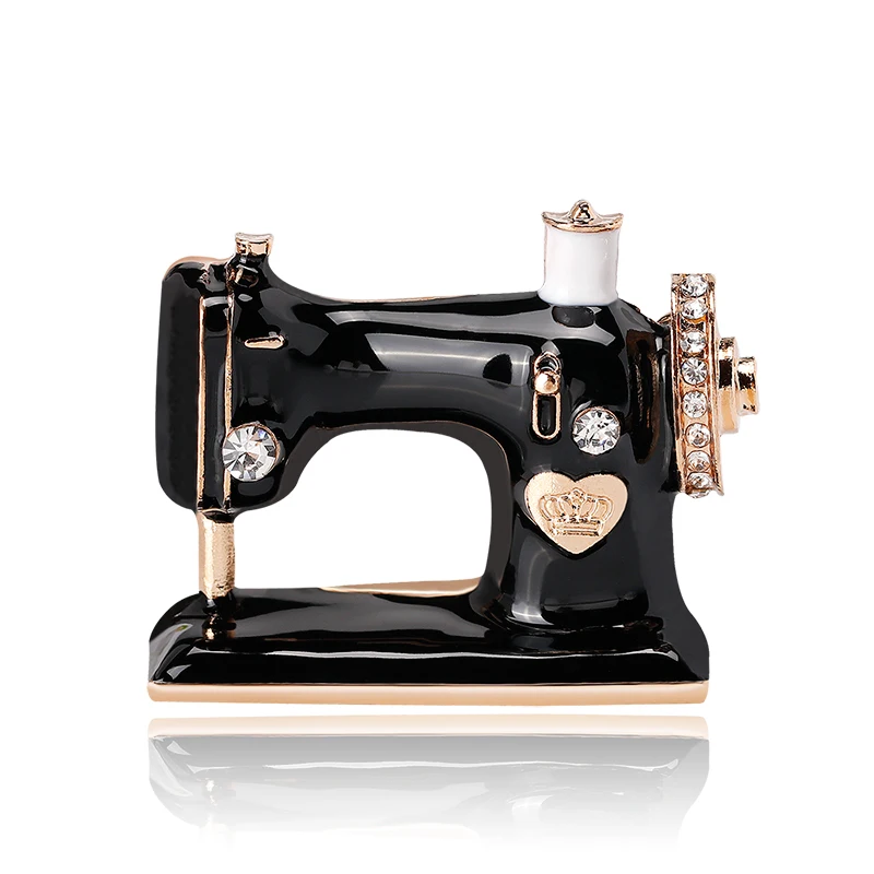 

Elegant Women Jewelry Enamel Zircon Sewing Machine Brooch, Black