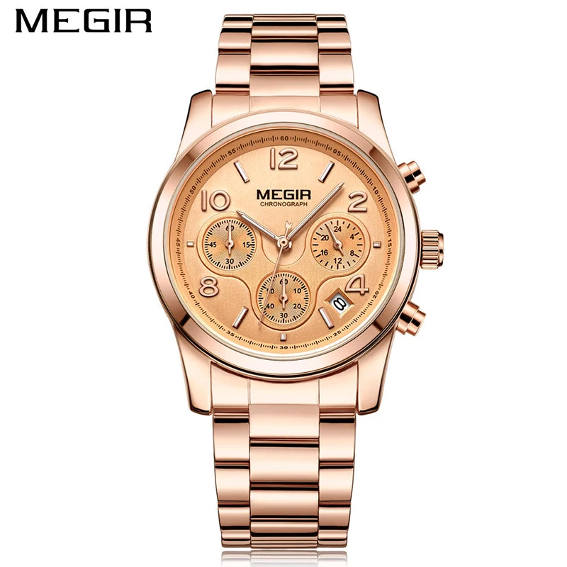 

MEGIR 2057L fashion multifunctional calendar Chronograph steel wristwatch quartz new women watch