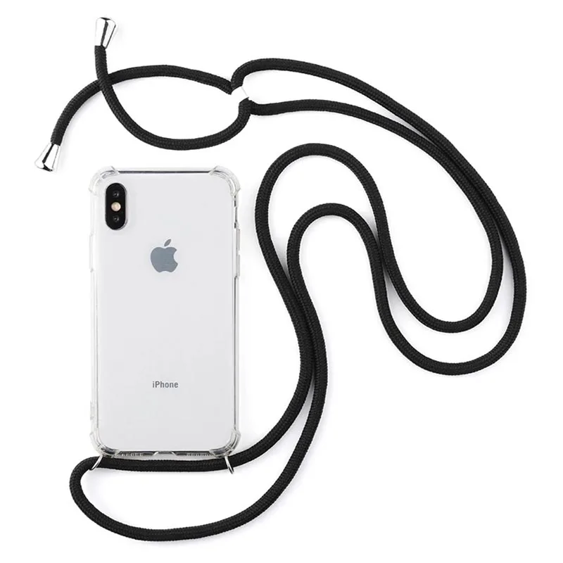 

Free Sample Shockproof Cross Shoulder Chain Strap Case For iPhone XS Max XR X 7 8 Plus Case Clear TPU Necklace Neck Rope Cover, Clear case+black strap, clear case+ white case