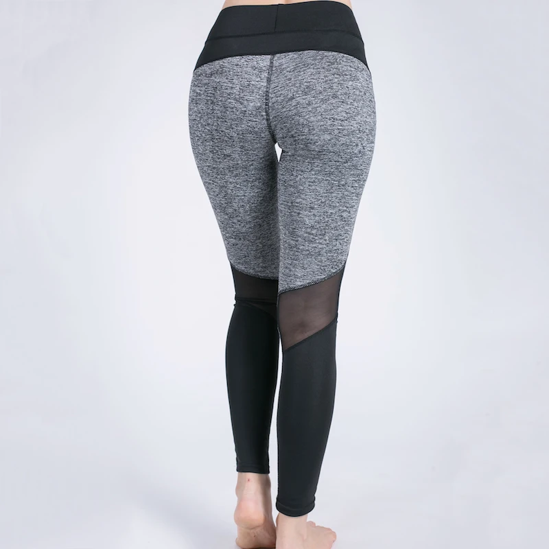 

Women' Wholesale Sports Exercise Mesh Patchwork High Waist Push Up Sexy Gray Black Leggings, Picture