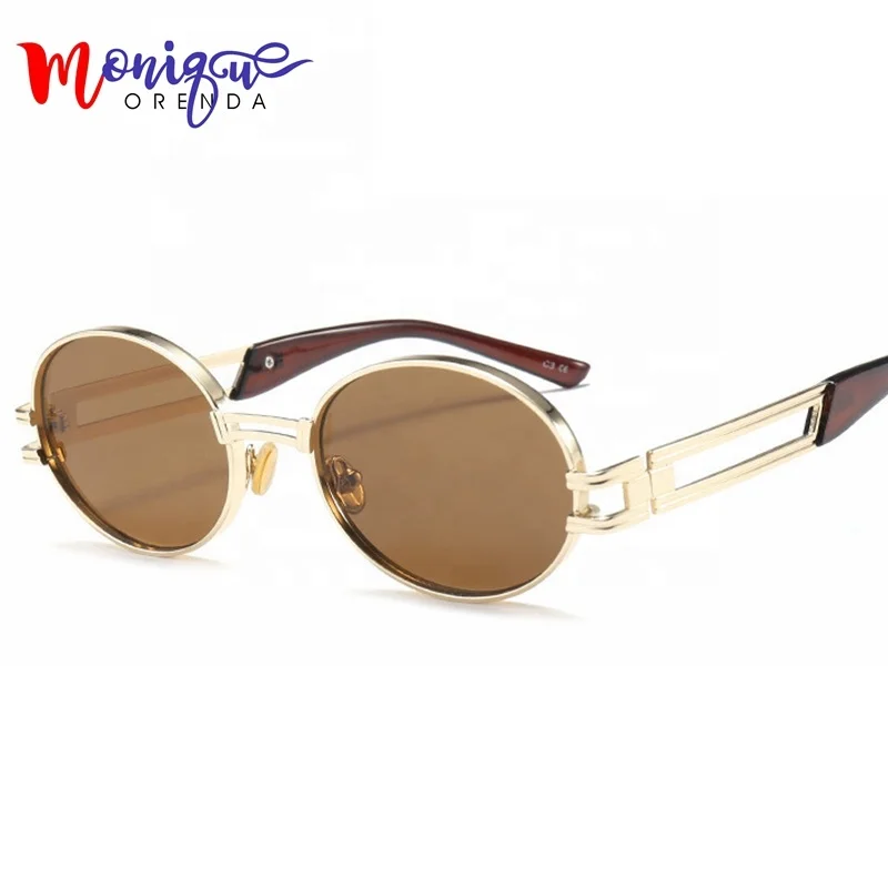 

Retro Small Oval Sunglasses Men Male Vintage Steampunk Sunglasses Women Hip Hop Pink Yellow Glasses Eyewear UV400 lunette, As picture