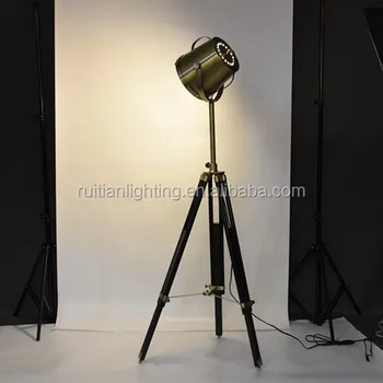 Vintage Industrial Marine Tripod Spot Floor Lamp Loft Brass Lights