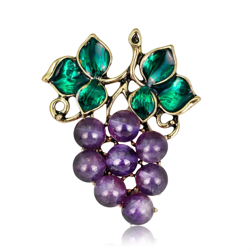 

Fashionable costume jewelry purple enamel grape fruit brooch