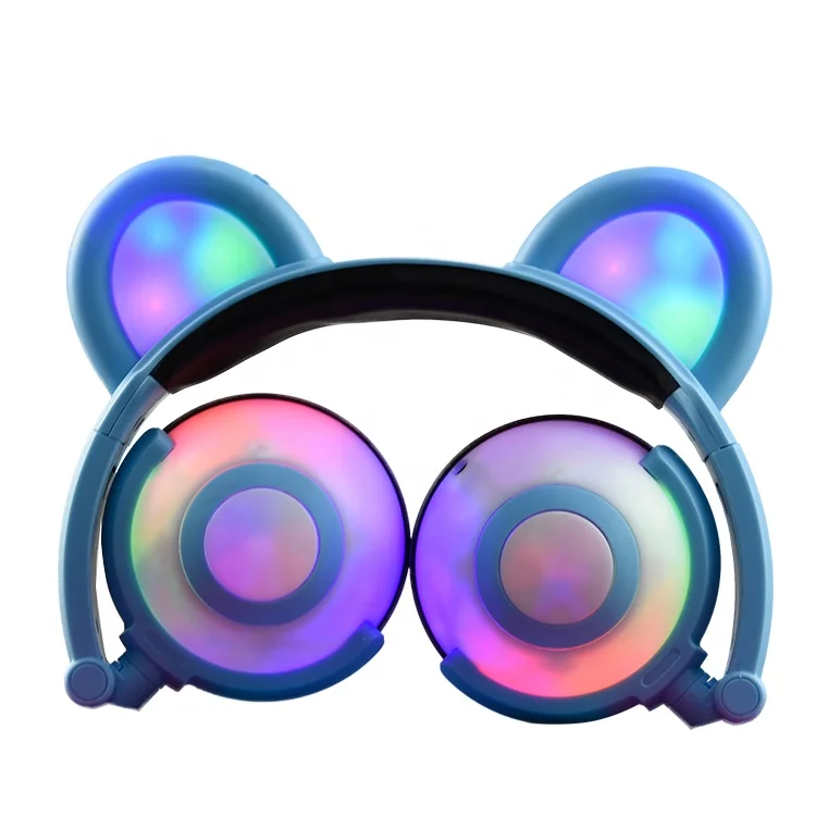 

Colorful led grow lighting bear ear headphone oem headset wireless stereo headphone for music festival