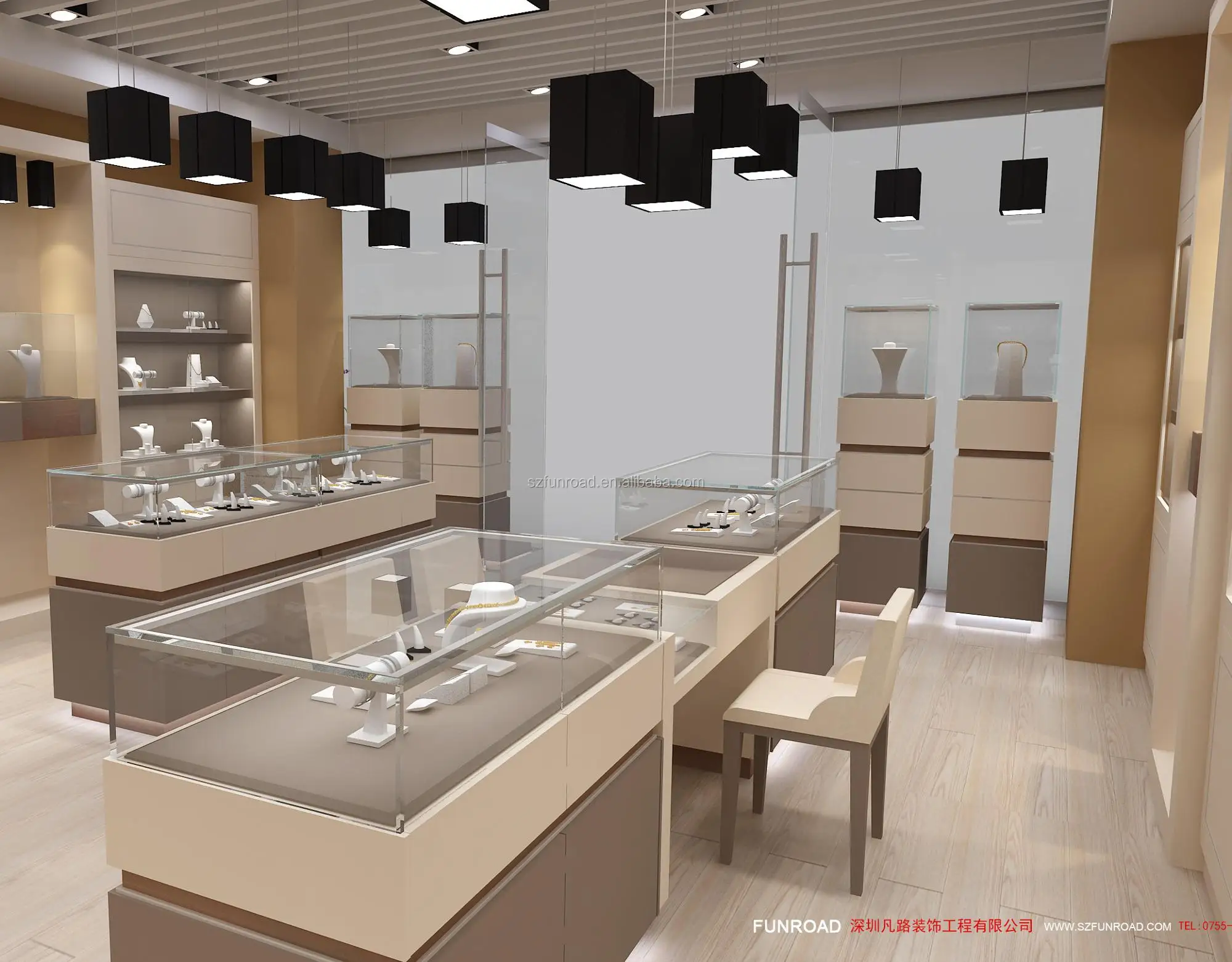 Modern jewelry shop wooden display shelves and jewelry counter design for sale