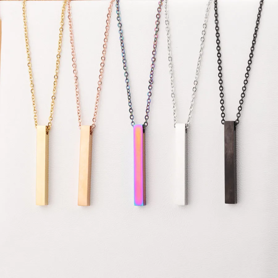 

High Polished Gold/Rose Gold/Silver/Black Stainless Steel Blank l Cuboid Pendant Jewelry Bar Necklace, Gold,silver,rose gold,black,rainbow