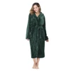 Wholesale Sexy Ladies Dark Green Flannel Bathrobe 100%Polyester Long Sleeve Night-Robe With Hat