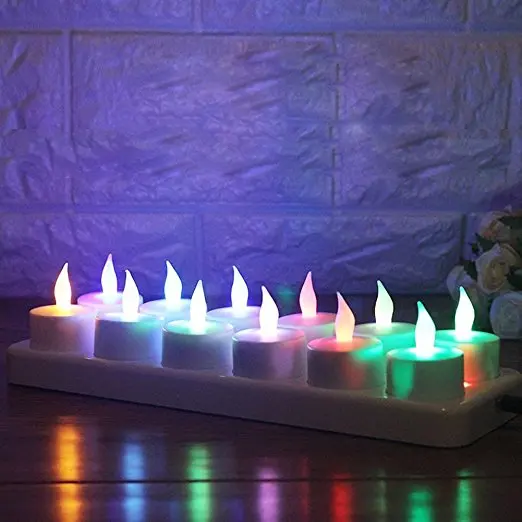 Rechargeable Multi 7 Color Changing LED Tea Light Candle with Frosted Holder and Remote Control (Set of 12, With Remote Control)